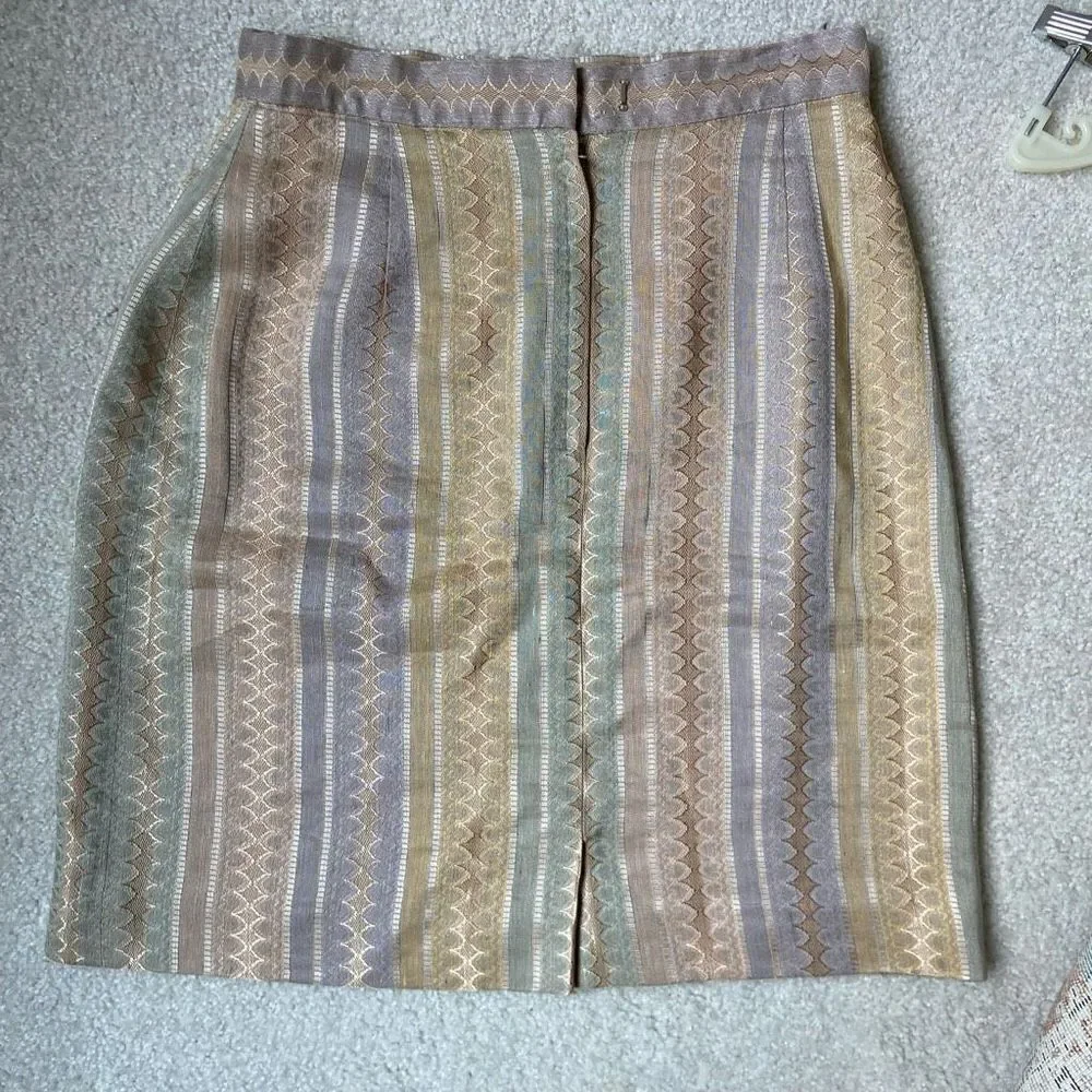 Designer Pastel Heart Print Jacquard Mini Skirt - Viscose Linen Blend - SZ S